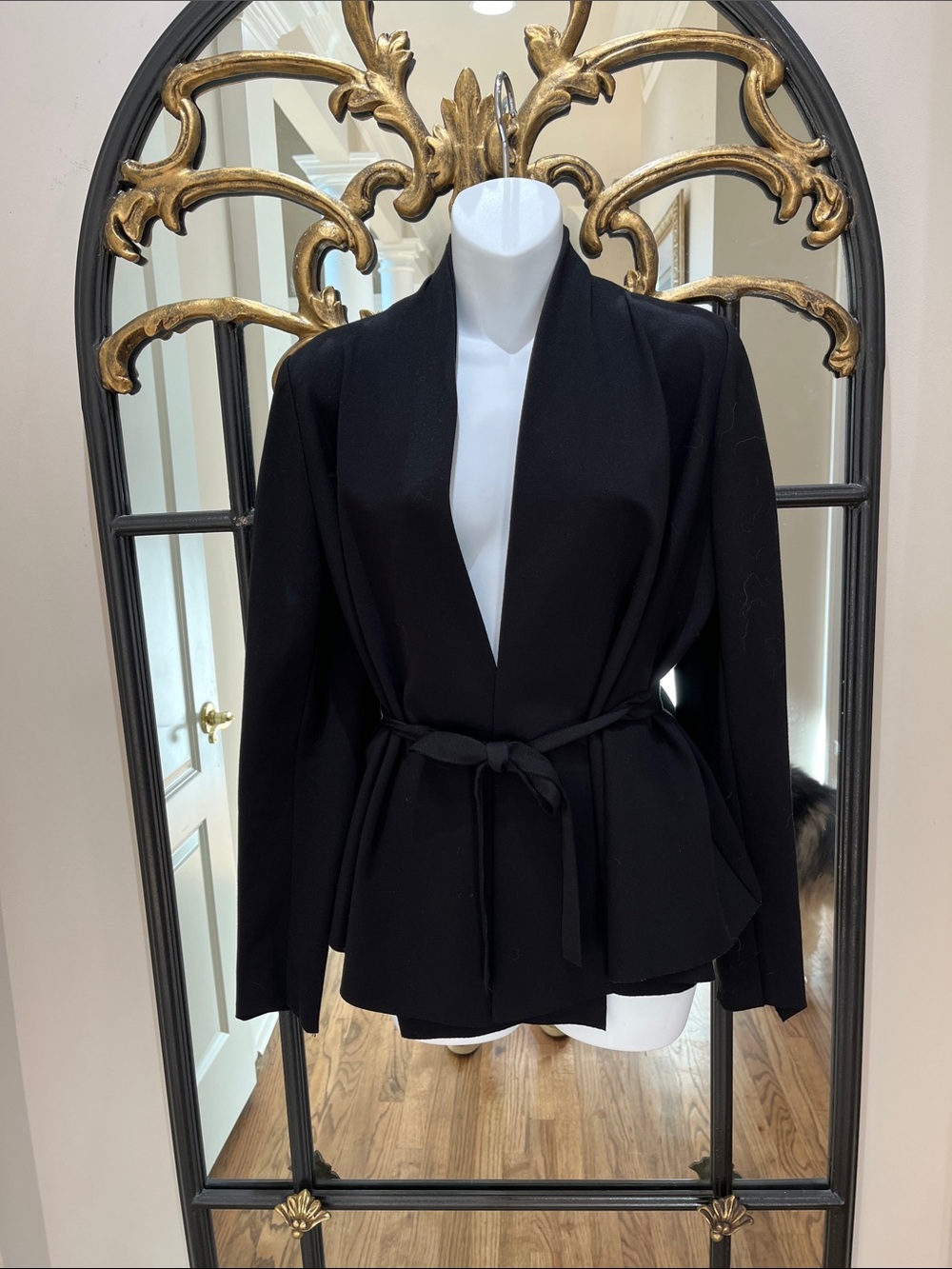 Poleci Black Open-Front Tie-Waist Blazer